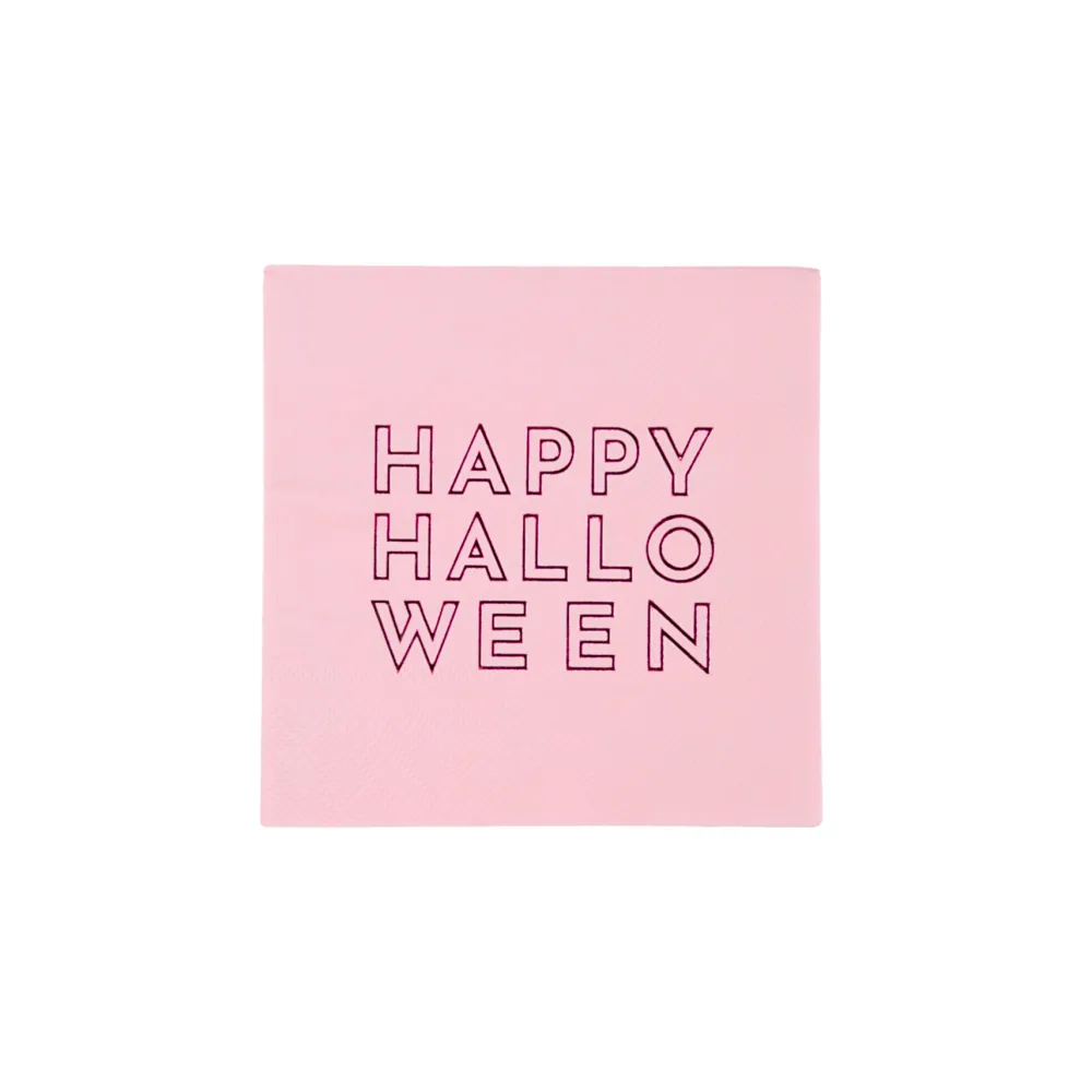 Hot Bonjour Fete Happy Halloween Pink Cocktail Napkins