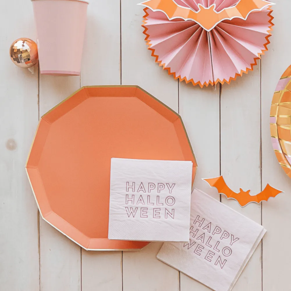 Hot Bonjour Fete Happy Halloween Pink Cocktail Napkins