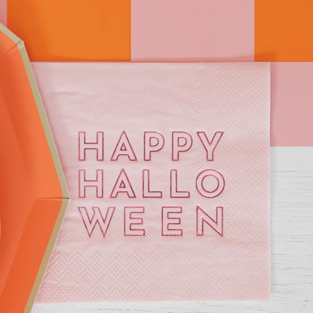 Hot Bonjour Fete Happy Halloween Pink Cocktail Napkins