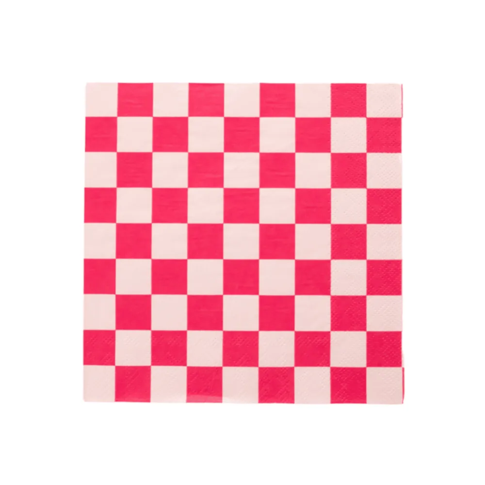 Hot Bonjour Fete Haute Pink Checker Large Napkins