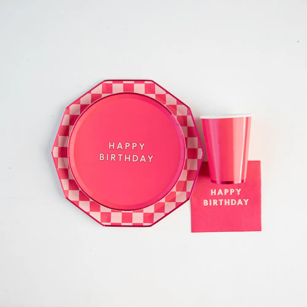Sale Bonjour Fete Haute Pink Signature Checker Large Plates