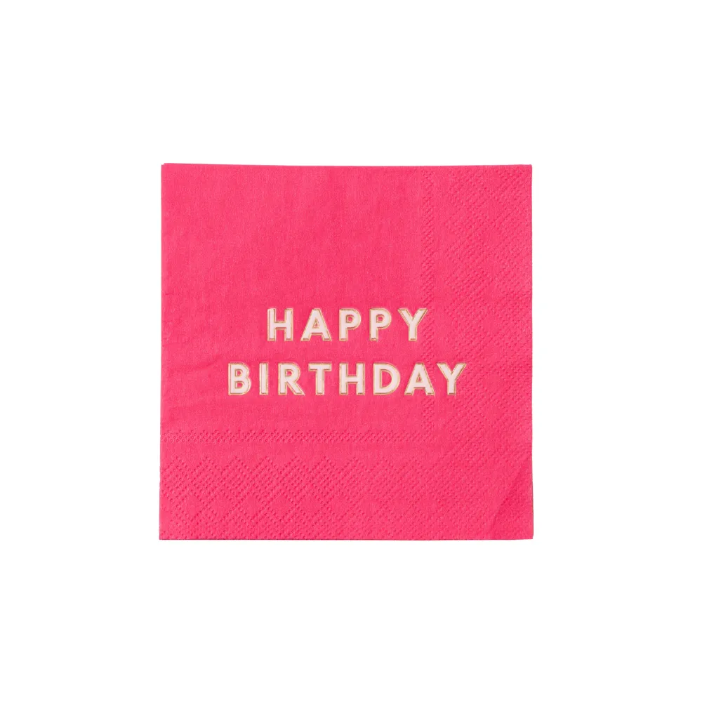 Bonjour Fete Haute Pink Signature Happy Birthday Cocktail Napkins