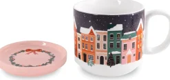 New Steel Mill Gifts Holiday Village Ceramic Mug with Coaster