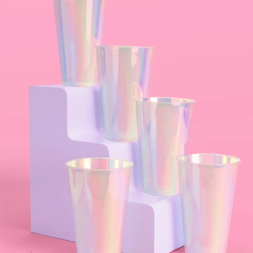 Hot xo, Fetti Iridescent Plastic Party Cups, 16 oz (Set of 16)