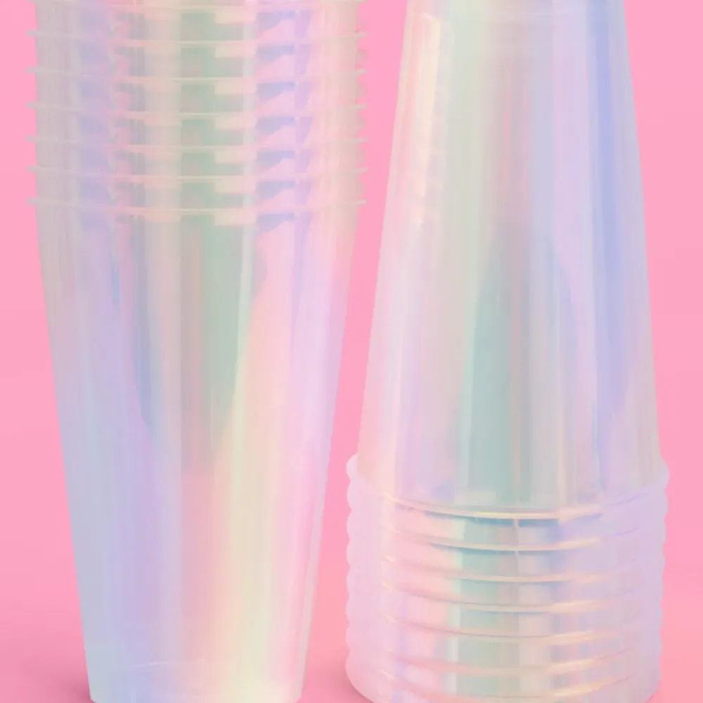 Hot xo, Fetti Iridescent Plastic Party Cups, 16 oz (Set of 16)