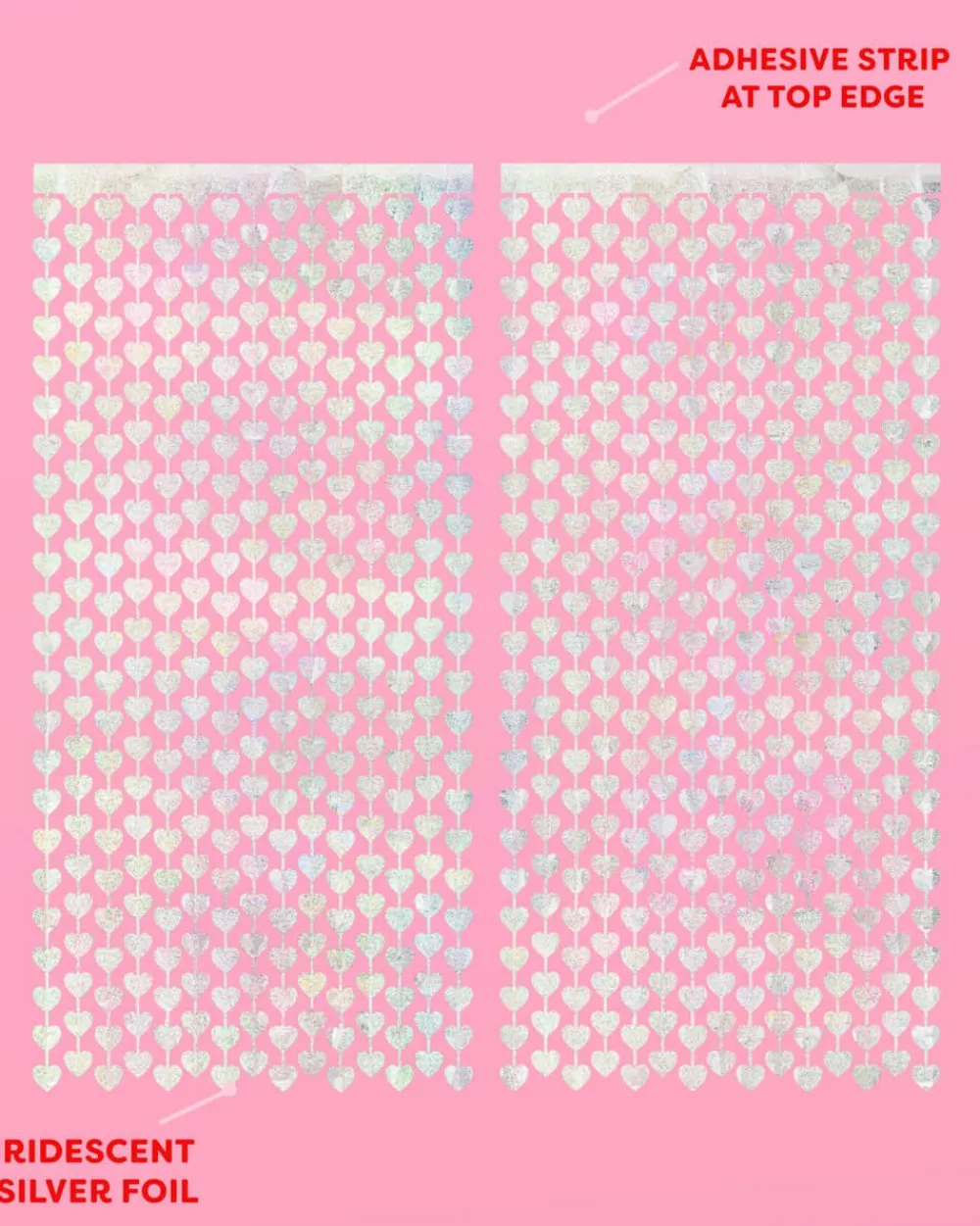 Discount xo, Fetti Iridescent Silver Heart Curtain Backdrop