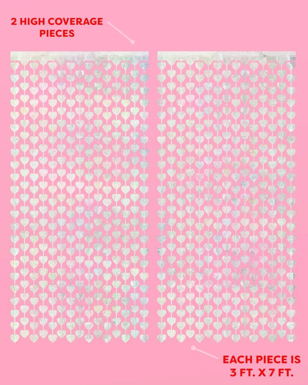 Discount xo, Fetti Iridescent Silver Heart Curtain Backdrop