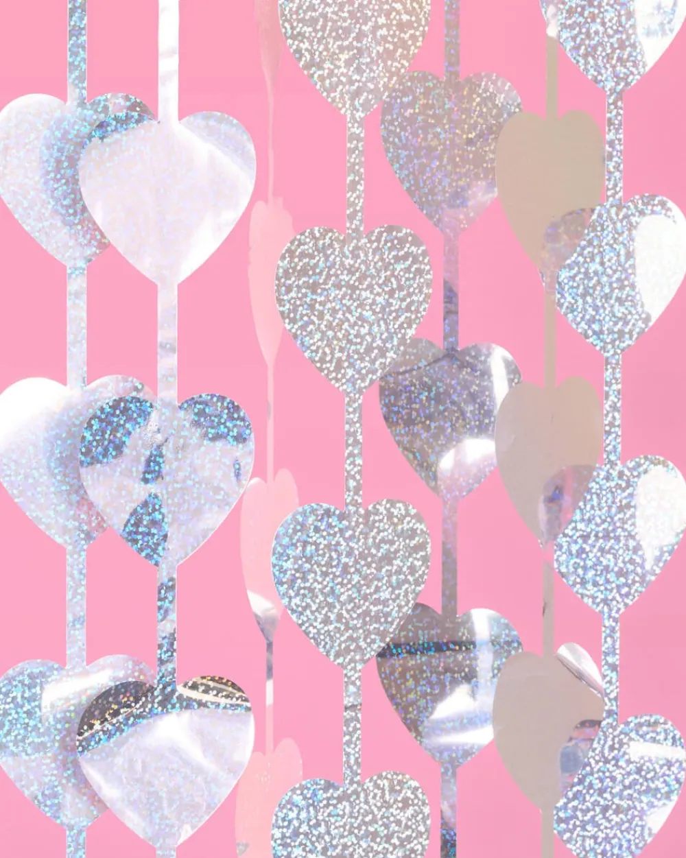 Discount xo, Fetti Iridescent Silver Heart Curtain Backdrop