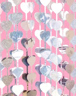 Discount xo, Fetti Iridescent Silver Heart Curtain Backdrop