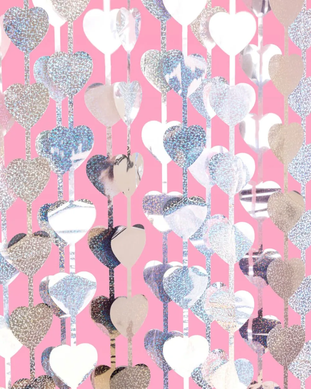 Discount xo, Fetti Iridescent Silver Heart Curtain Backdrop