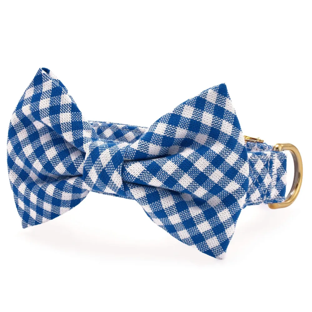 Online The Foggy Dog Lake Blue Gingham Dog Bow Tie Collar