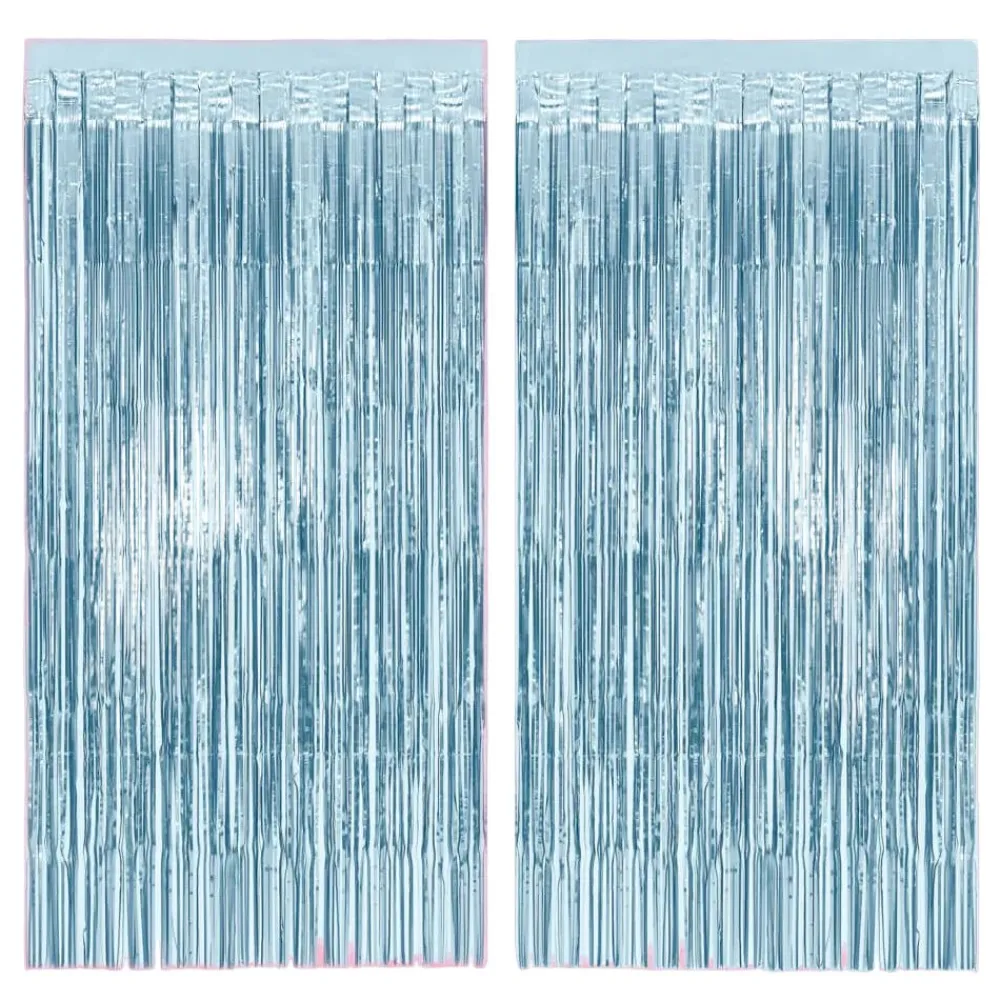 Discount xo, Fetti Light Blue Foil Fringe Curtain Backdrop