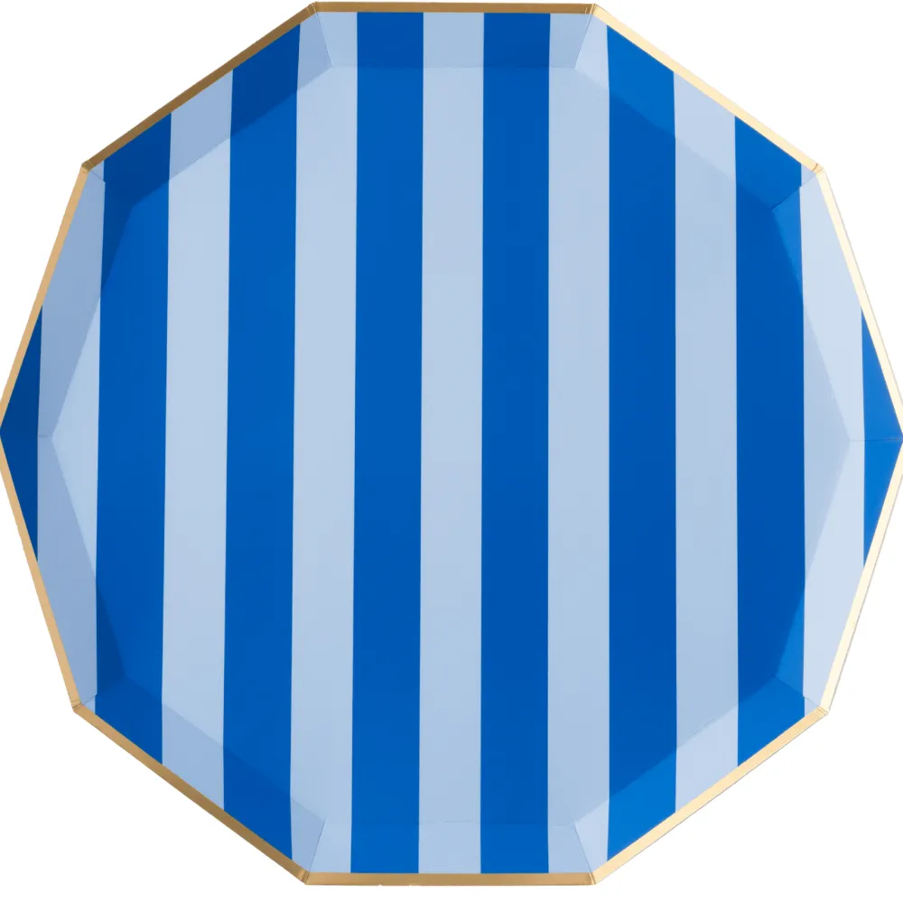 Online Bonjour Fete Light & Dark Blue Signature Cabana Stripe Large Plates