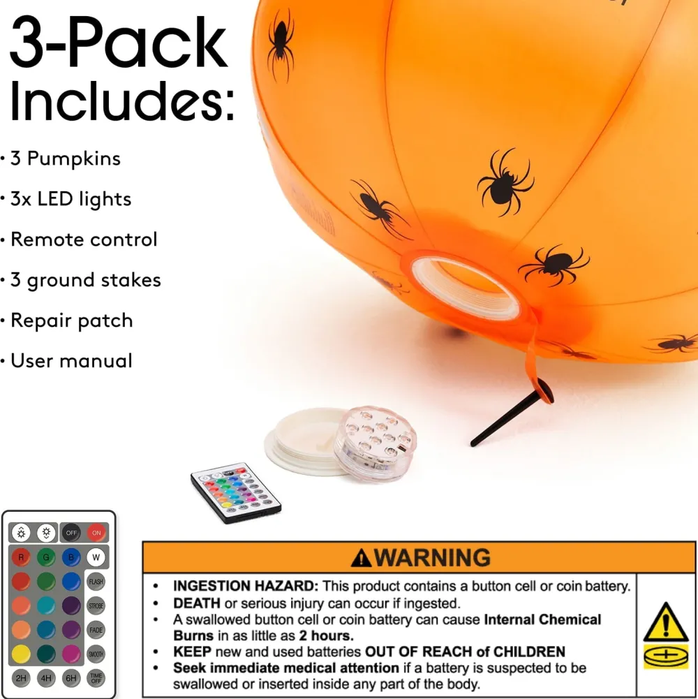 Discount Funboy Light-Up Inflatable Pumpkin Decor, Set of 3