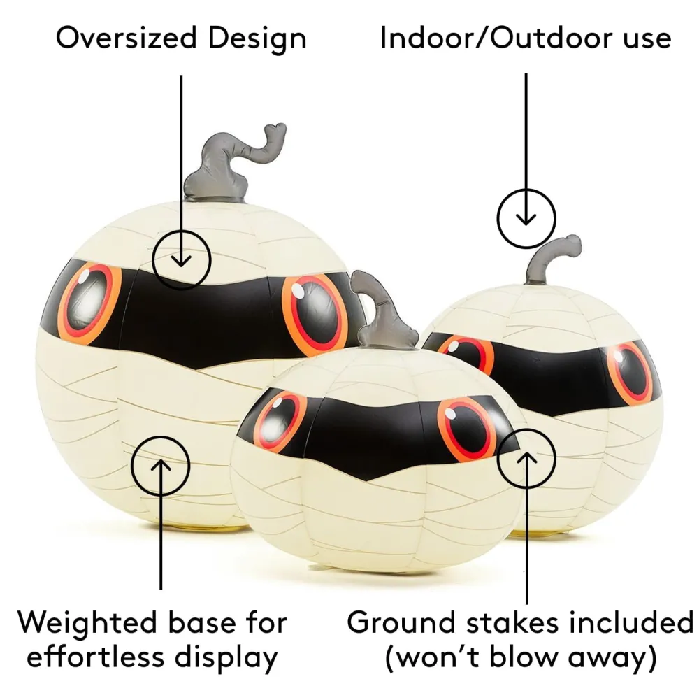 Clearance Funboy Light-Up Mummy Pumpkin Decorations, Set of 3