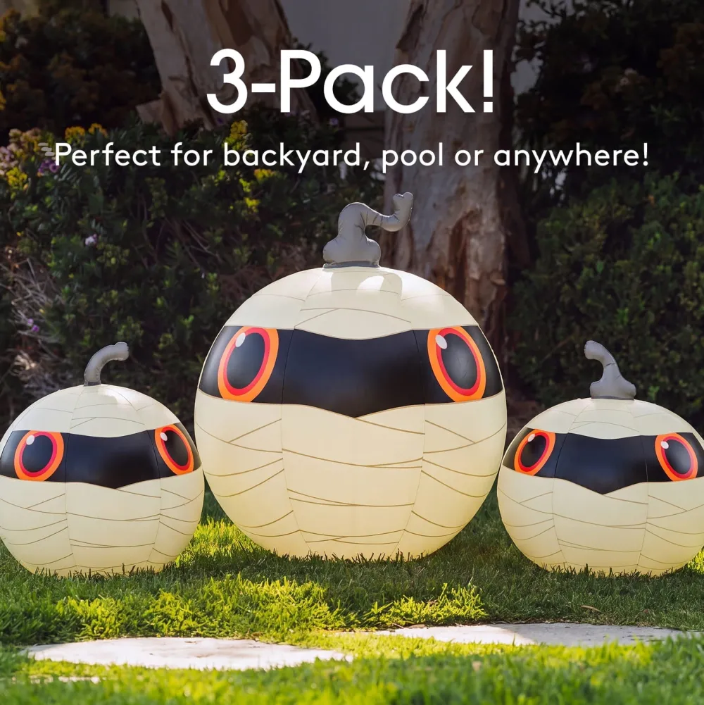 Clearance Funboy Light-Up Mummy Pumpkin Decorations, Set of 3
