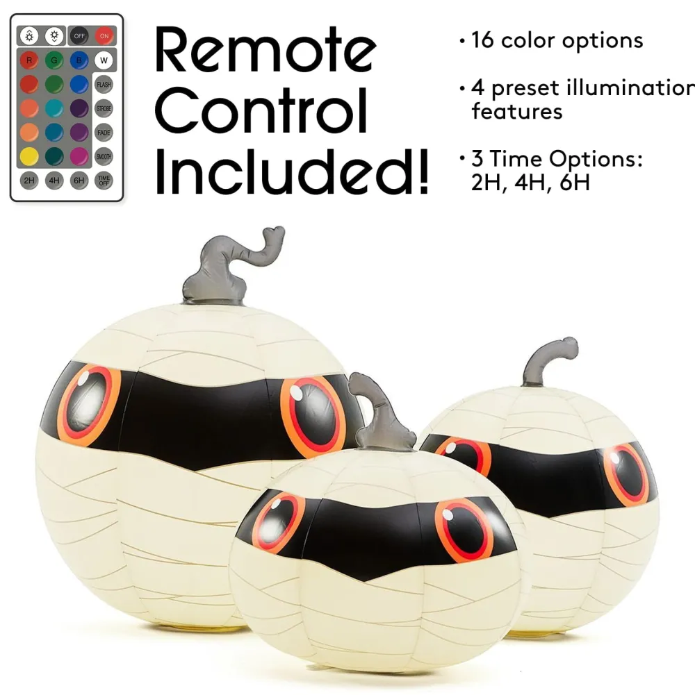 Clearance Funboy Light-Up Mummy Pumpkin Decorations, Set of 3