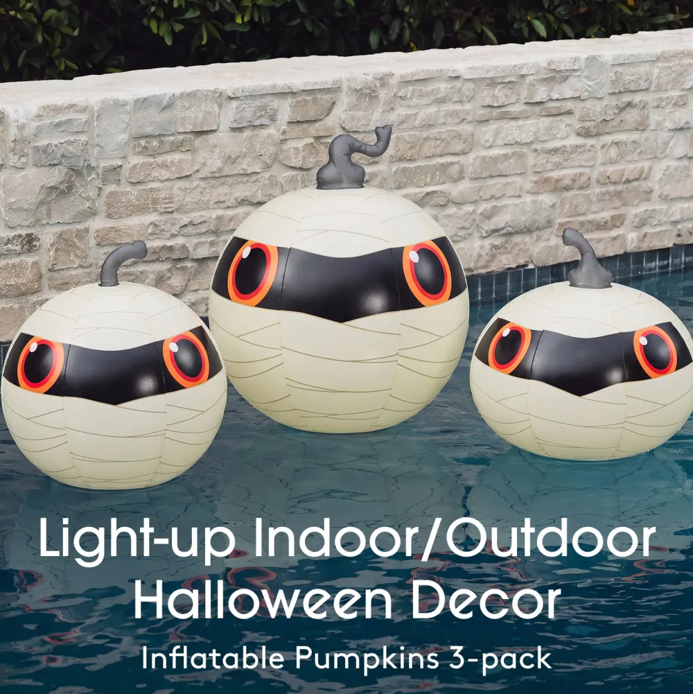 Clearance Funboy Light-Up Mummy Pumpkin Decorations, Set of 3