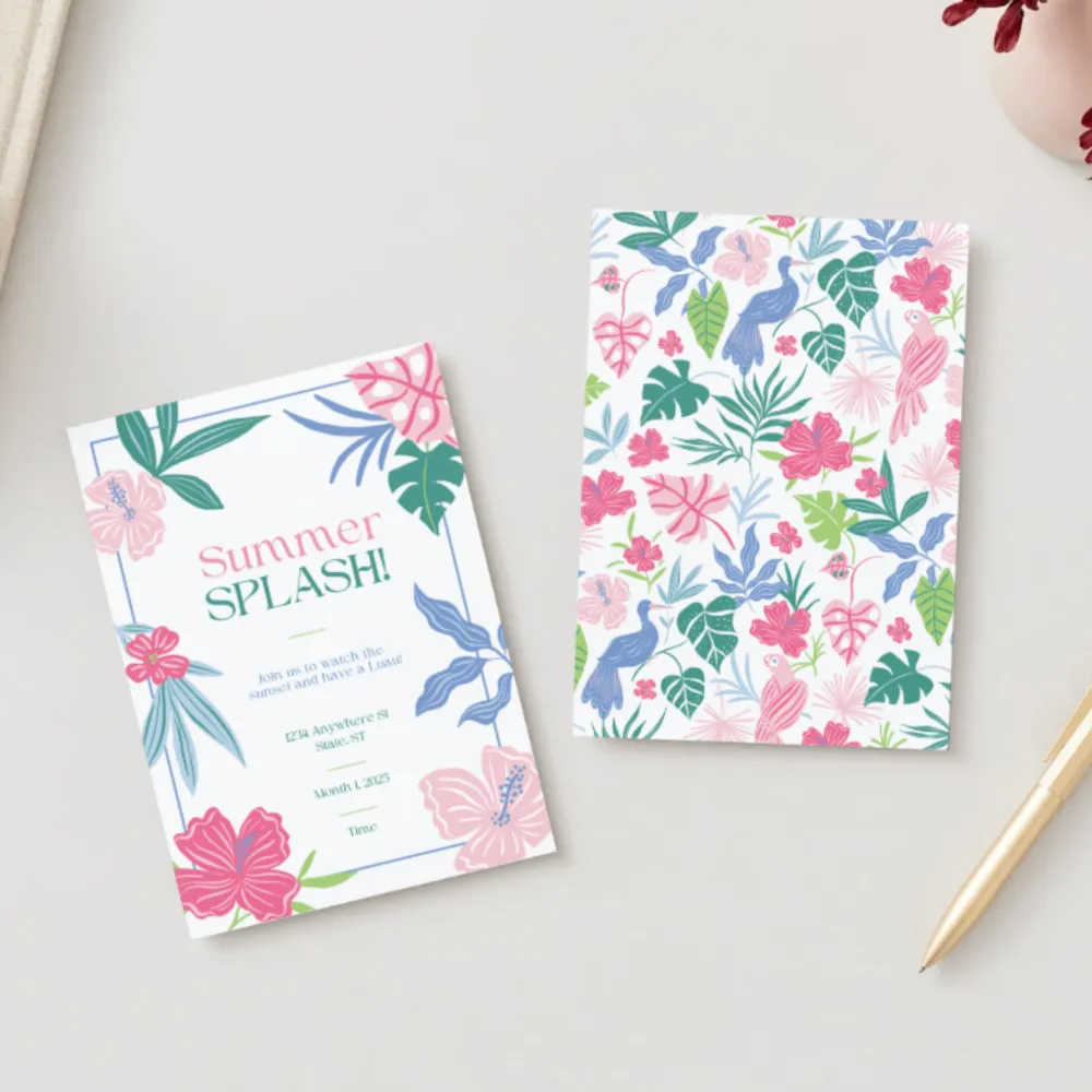 Best Bonjour Fete Luau Tropical Flowers Digital Party Invitation Download