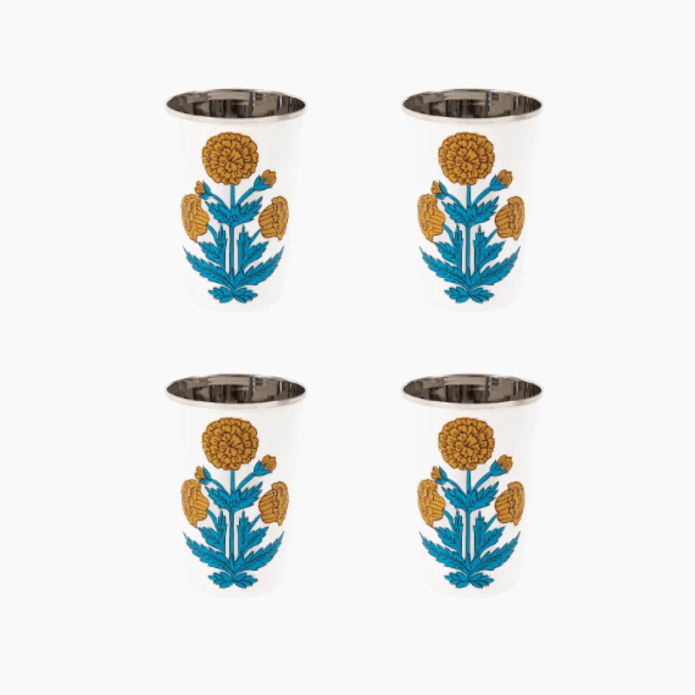 Clearance Trudie Marigold Poppy Tall Enamelware Tumblers - Set of 4