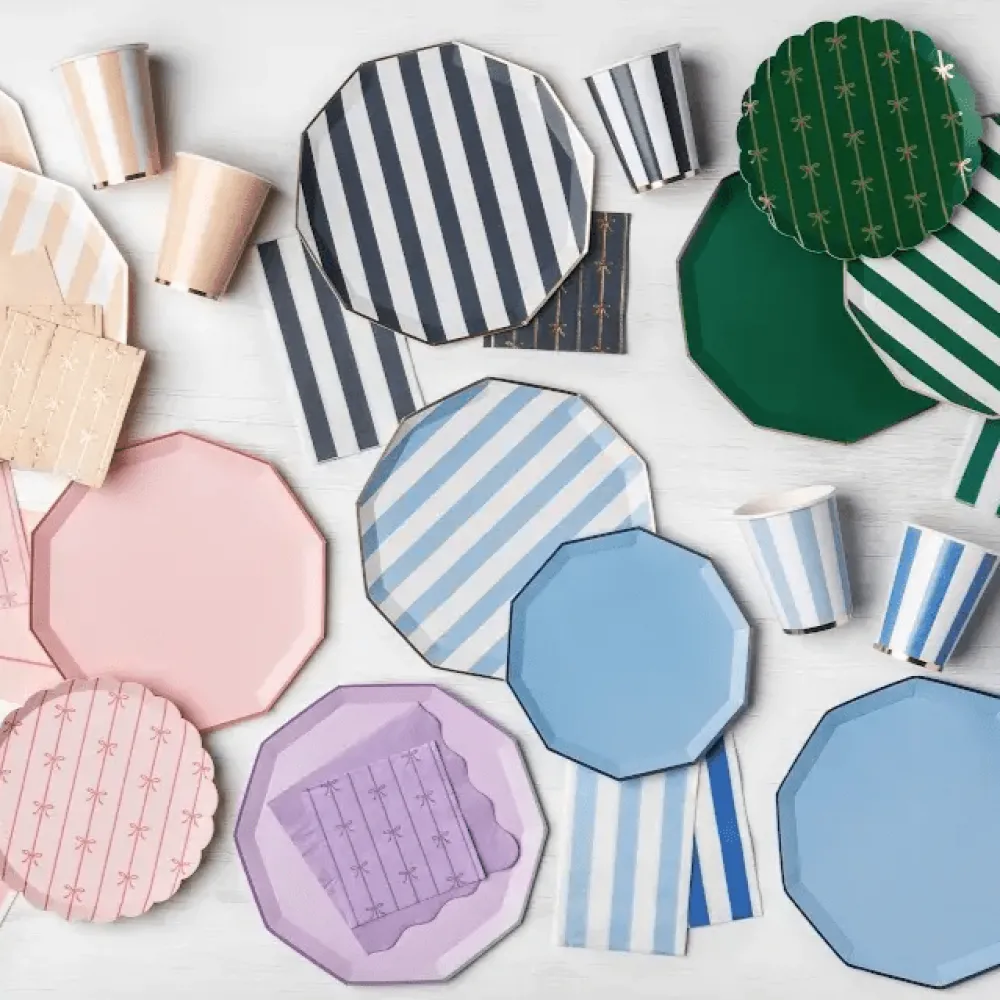 Discount Bonjour Fete Midnight Blue Signature Cabana Stripe Plates