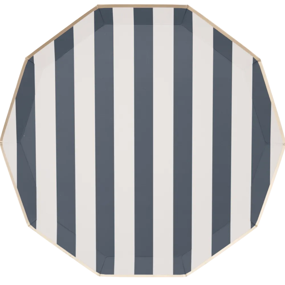 Discount Bonjour Fete Midnight Blue Signature Cabana Stripe Plates