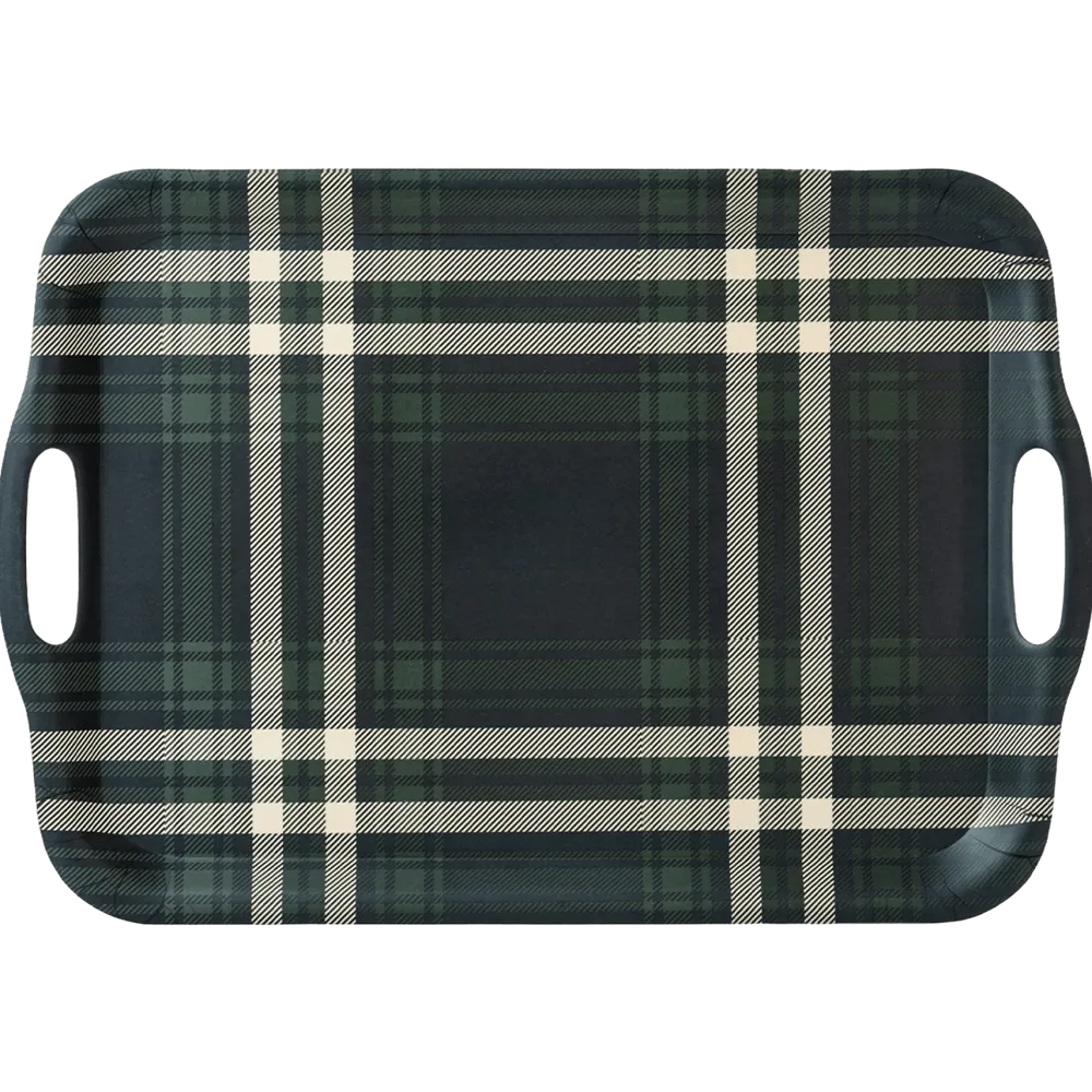 Online Sweet Water Decor Navy Green Plaid Large Melamine Tray with Handles