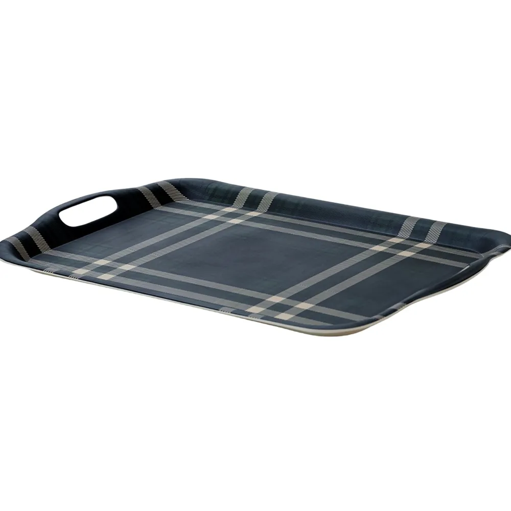 Online Sweet Water Decor Navy Green Plaid Large Melamine Tray with Handles