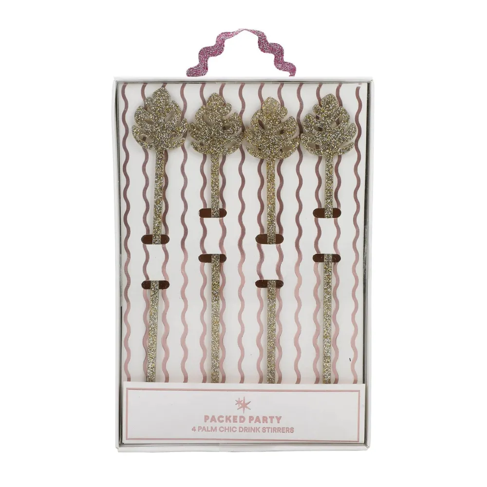 Best Packed Party Palm Leaf Glitter Acrylic Drink Stirrers (4 ct)