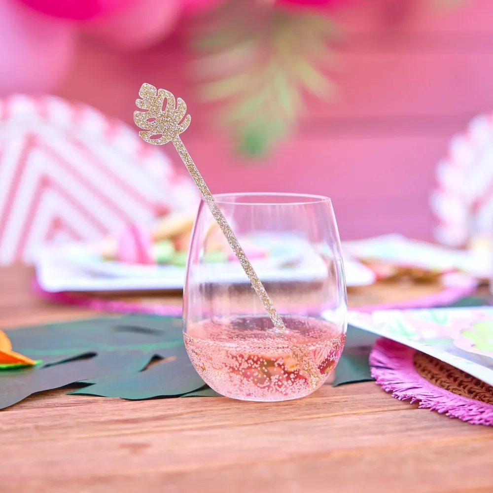 Best Packed Party Palm Leaf Glitter Acrylic Drink Stirrers (4 ct)