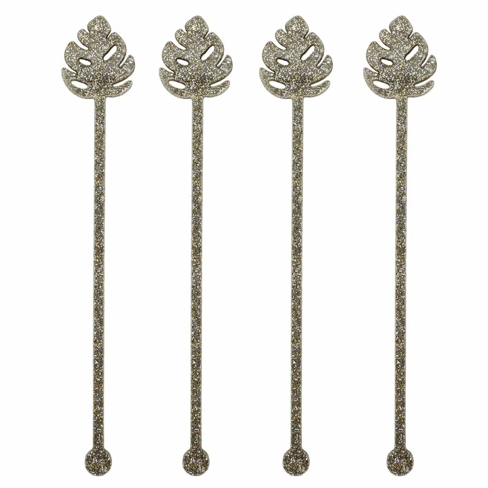 Best Packed Party Palm Leaf Glitter Acrylic Drink Stirrers (4 ct)