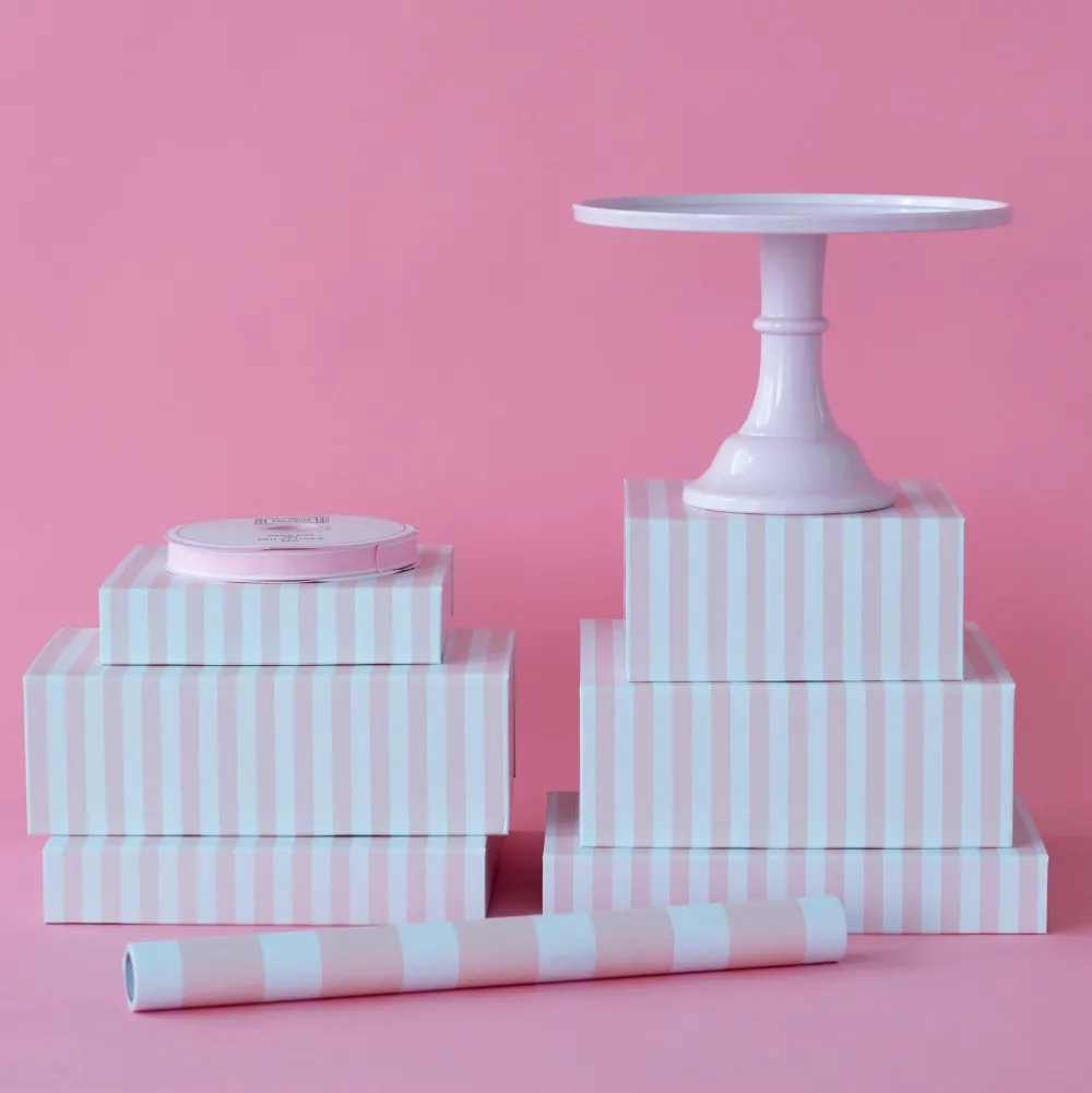 New Bonjour Fete Petal Pink Cabana Stripe Display Box Risers