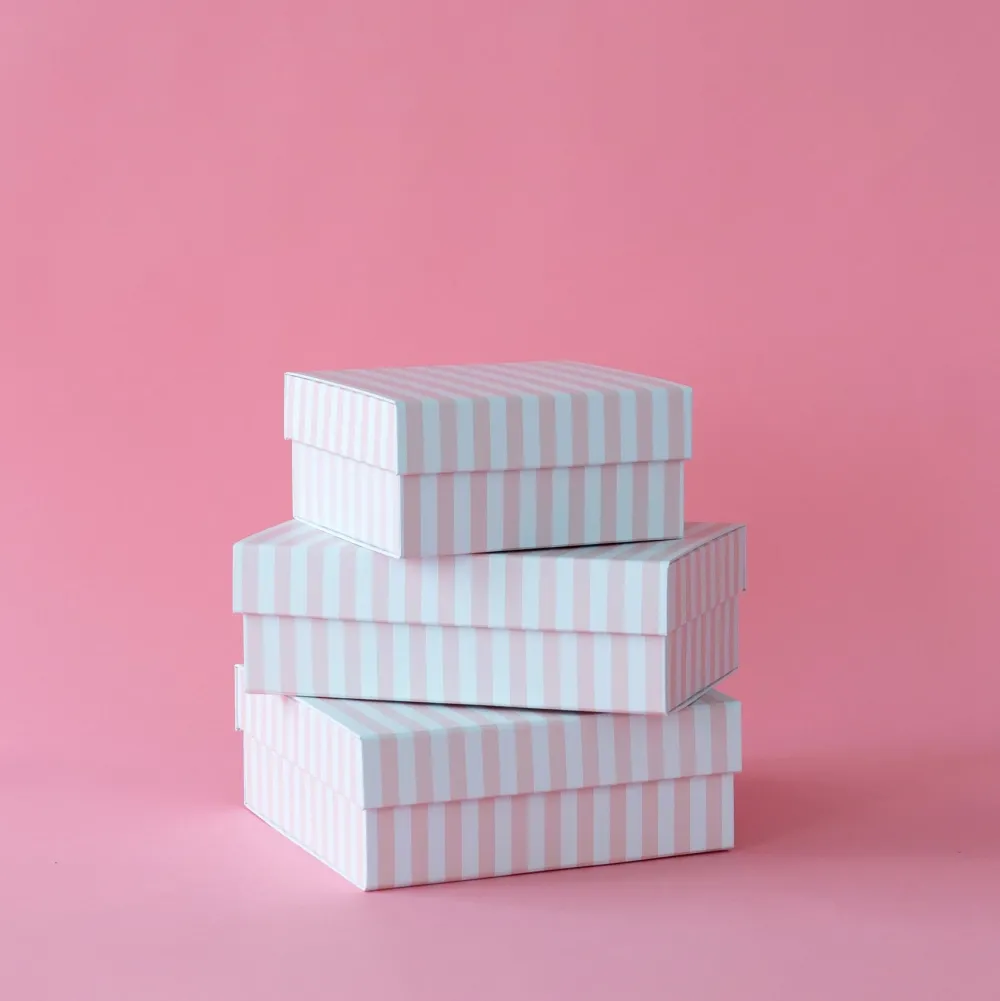 New Bonjour Fete Petal Pink Cabana Stripe Display Box Risers