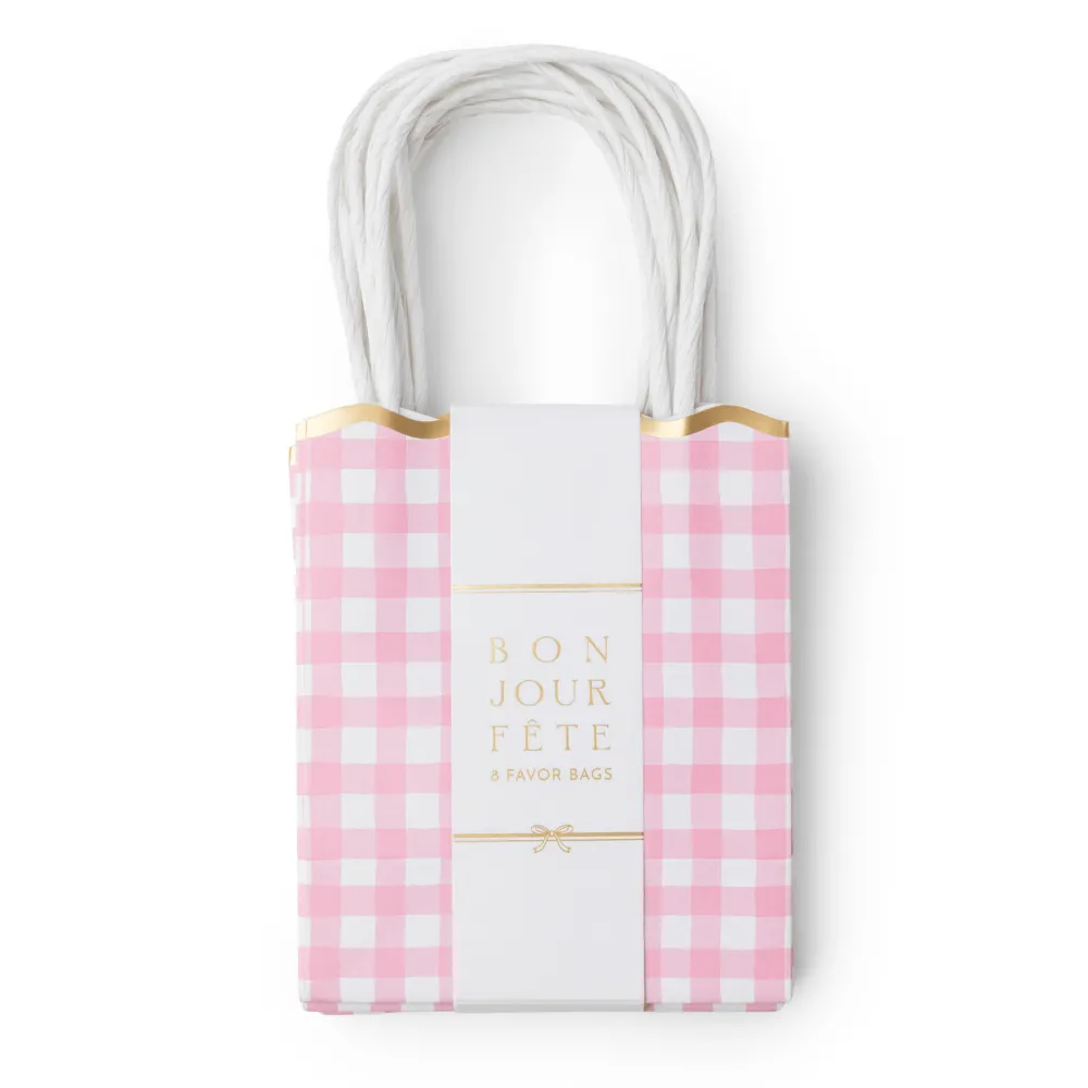 Outlet Bonjour Fete Petal Pink Gingham Favor Bags