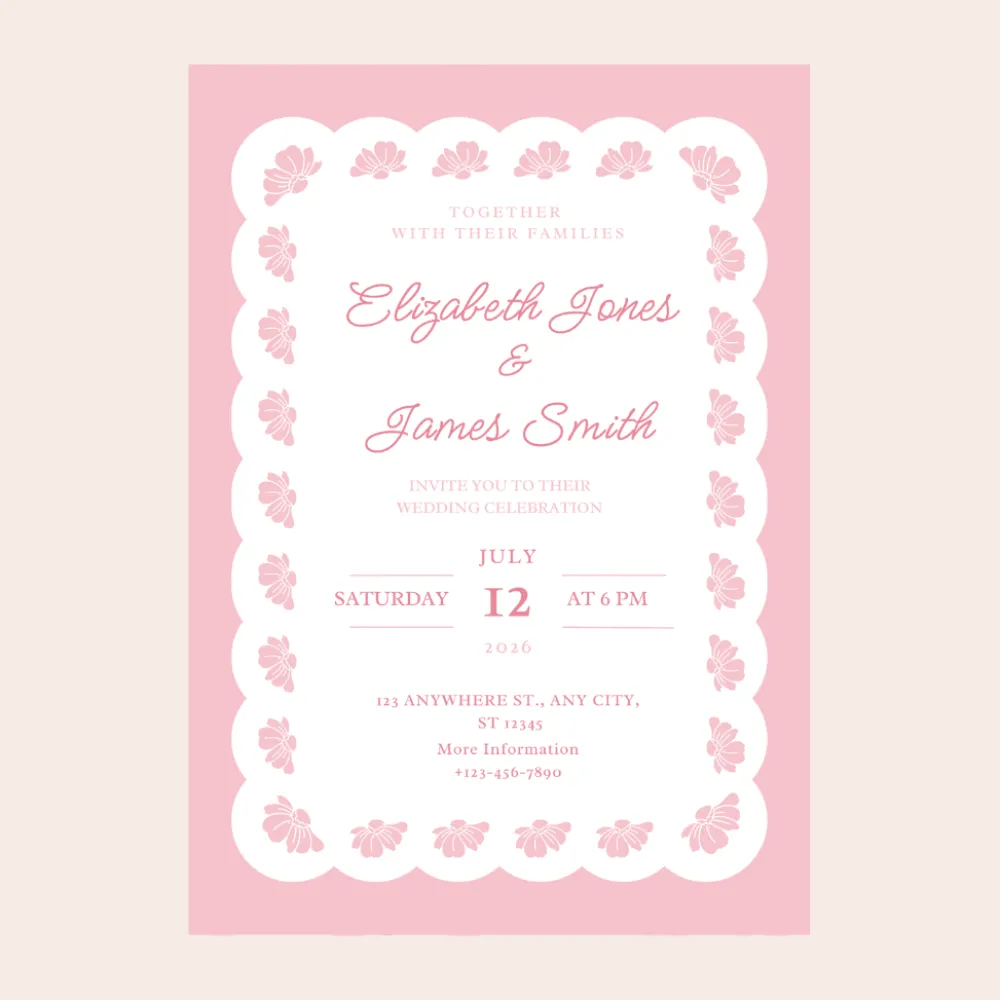 New Bonjour Fete Petal Pink Lacy Floral Digital Party Invitation Download