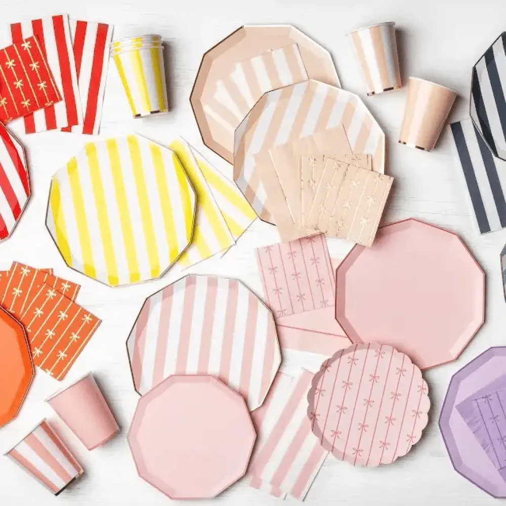 Clearance Bonjour Fete Petal Pink Signature Cabana Stripe Plates