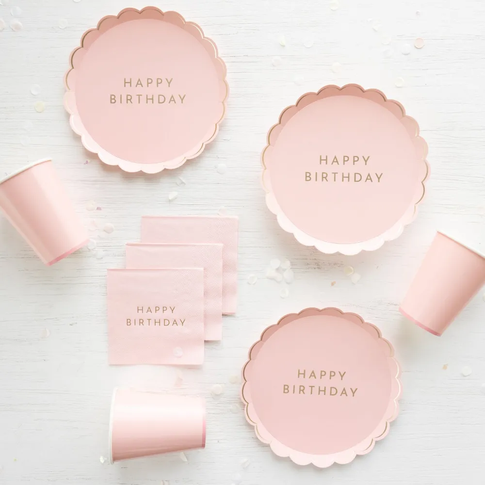 Clearance Bonjour Fete Petal Pink Signature Happy Birthday Cocktail Napkins