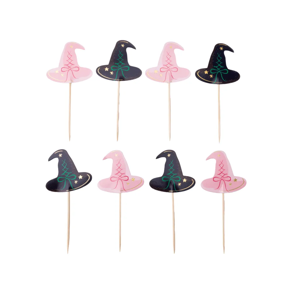 Online Bonjour Fete Pink & Black Witch Hat Cupcake Toppers
