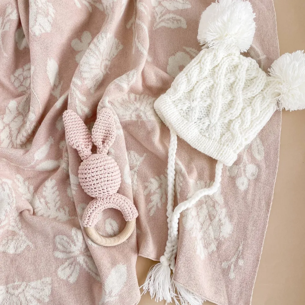 The Blueberry Hill Pink Bunny Baby Teether Toy