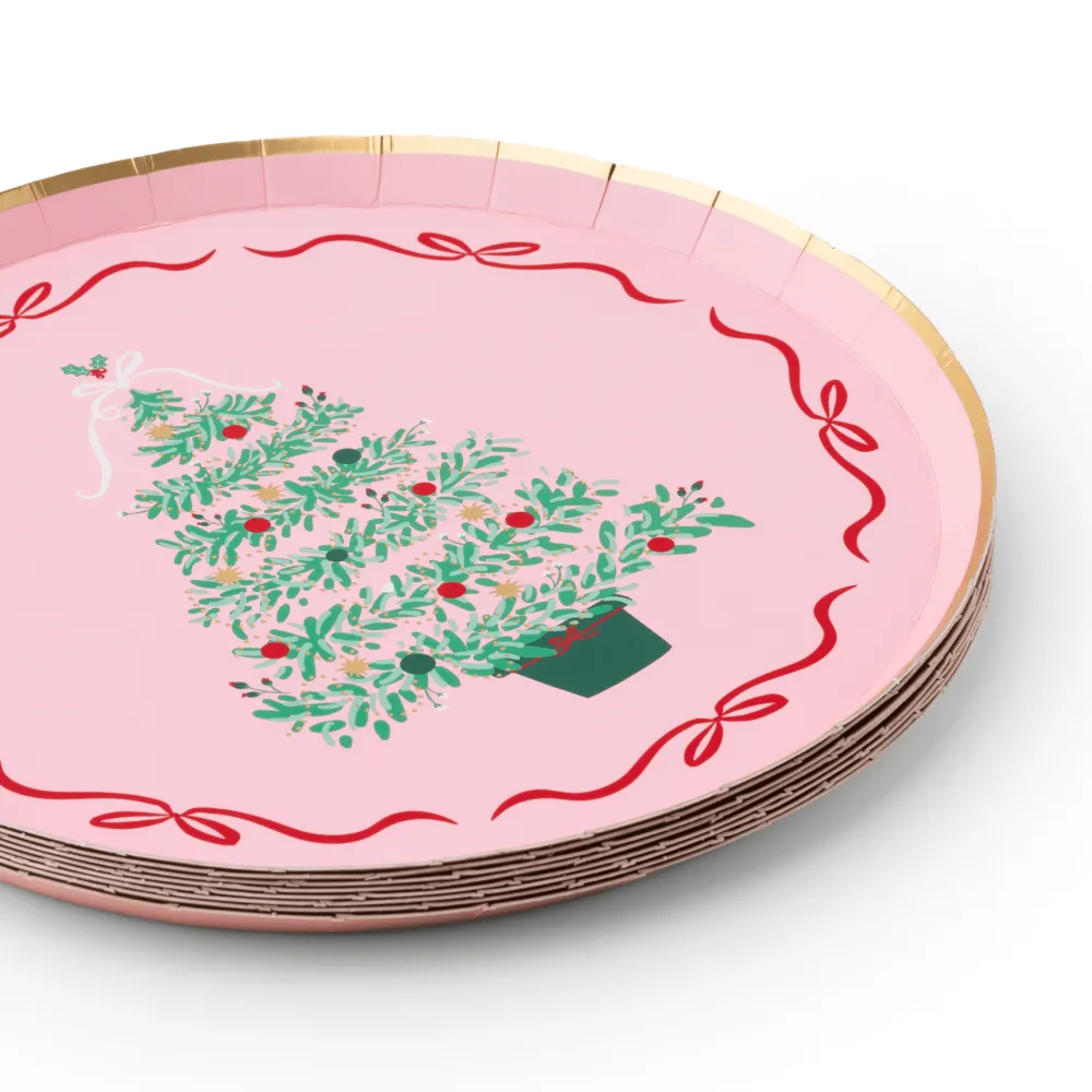 Discount Bonjour Fete Pink Christmas Tree Dessert Plates