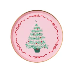Discount Bonjour Fete Pink Christmas Tree Dessert Plates