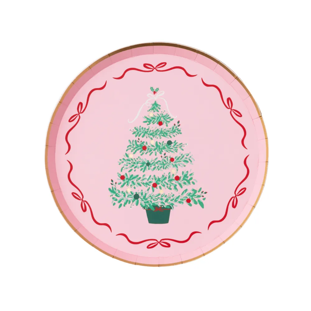 Discount Bonjour Fete Pink Christmas Tree Dessert Plates