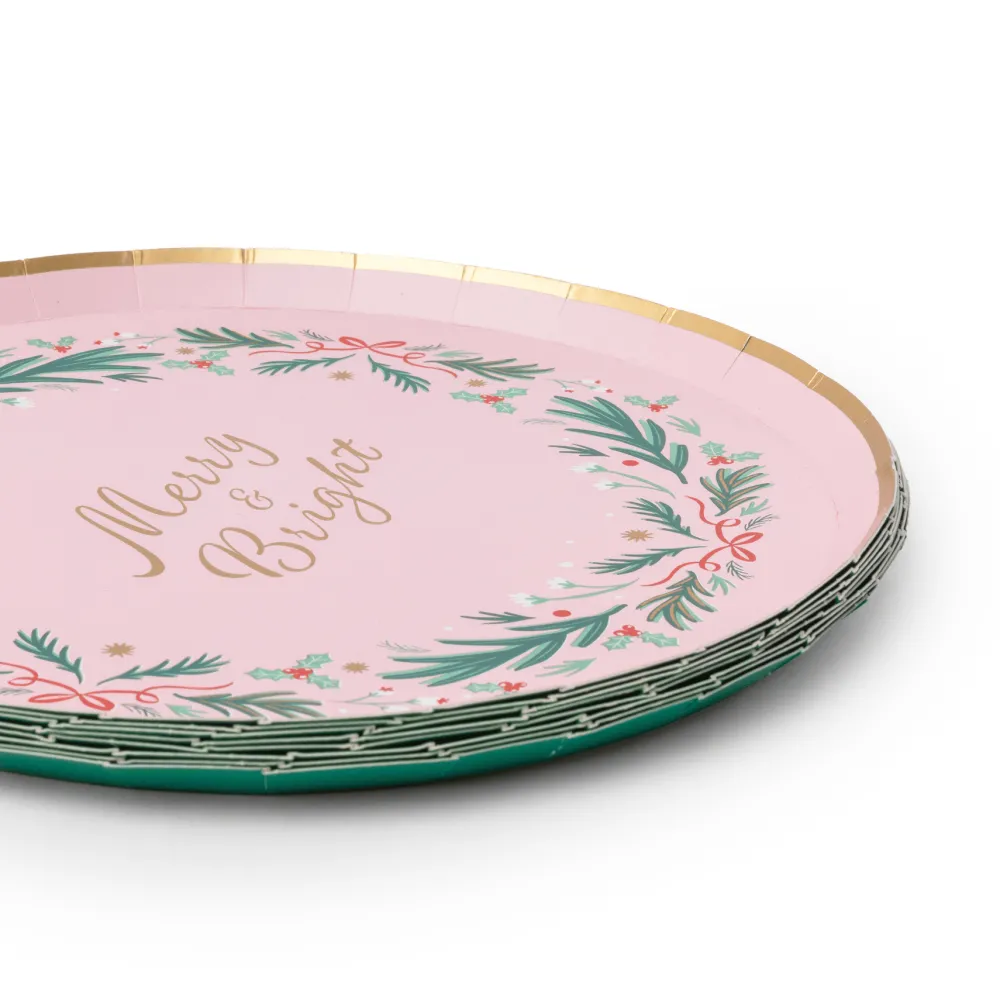 Sale Bonjour Fete Pink Christmas Wreath Dessert Plates