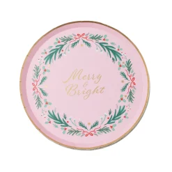 Sale Bonjour Fete Pink Christmas Wreath Dessert Plates