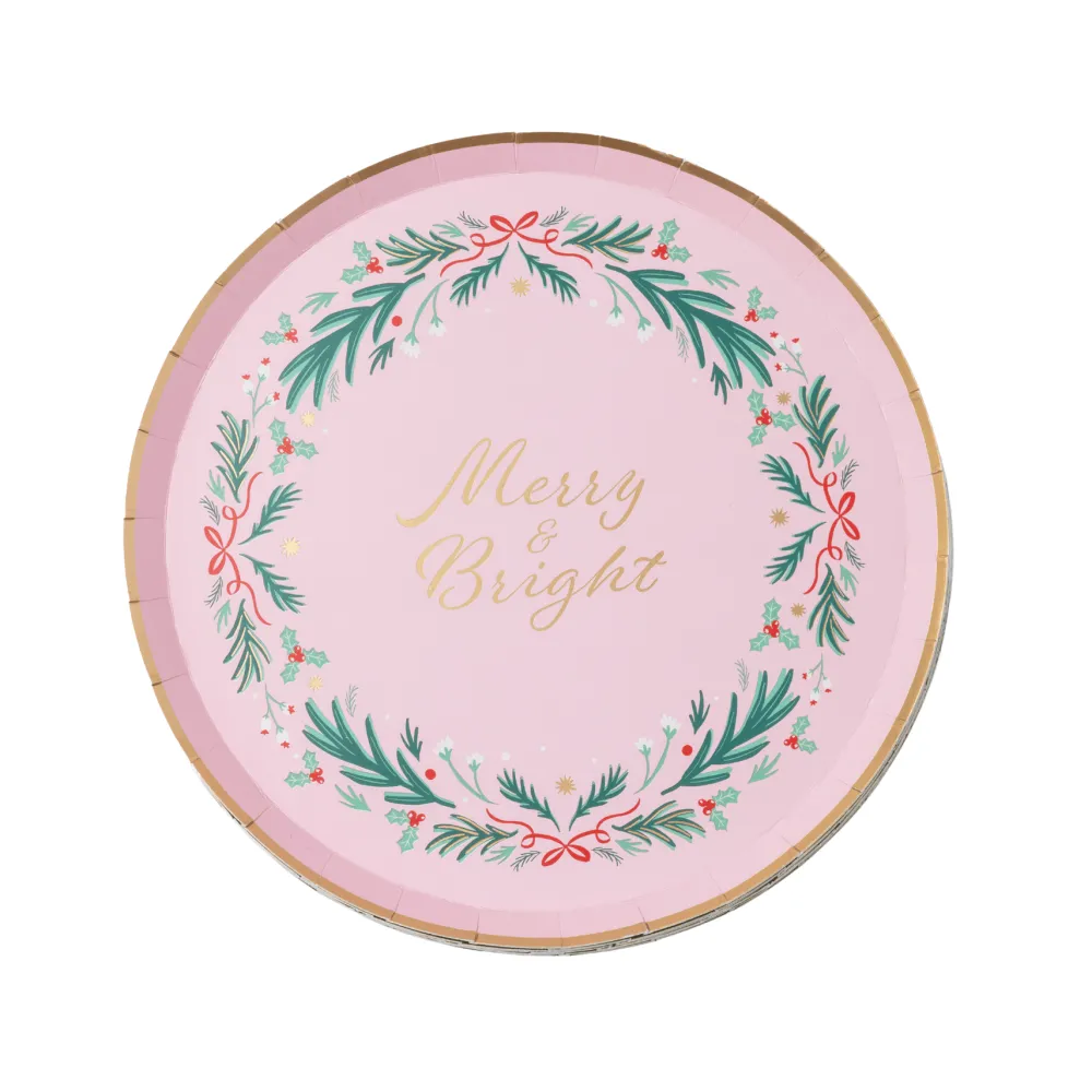 Sale Bonjour Fete Pink Christmas Wreath Dessert Plates