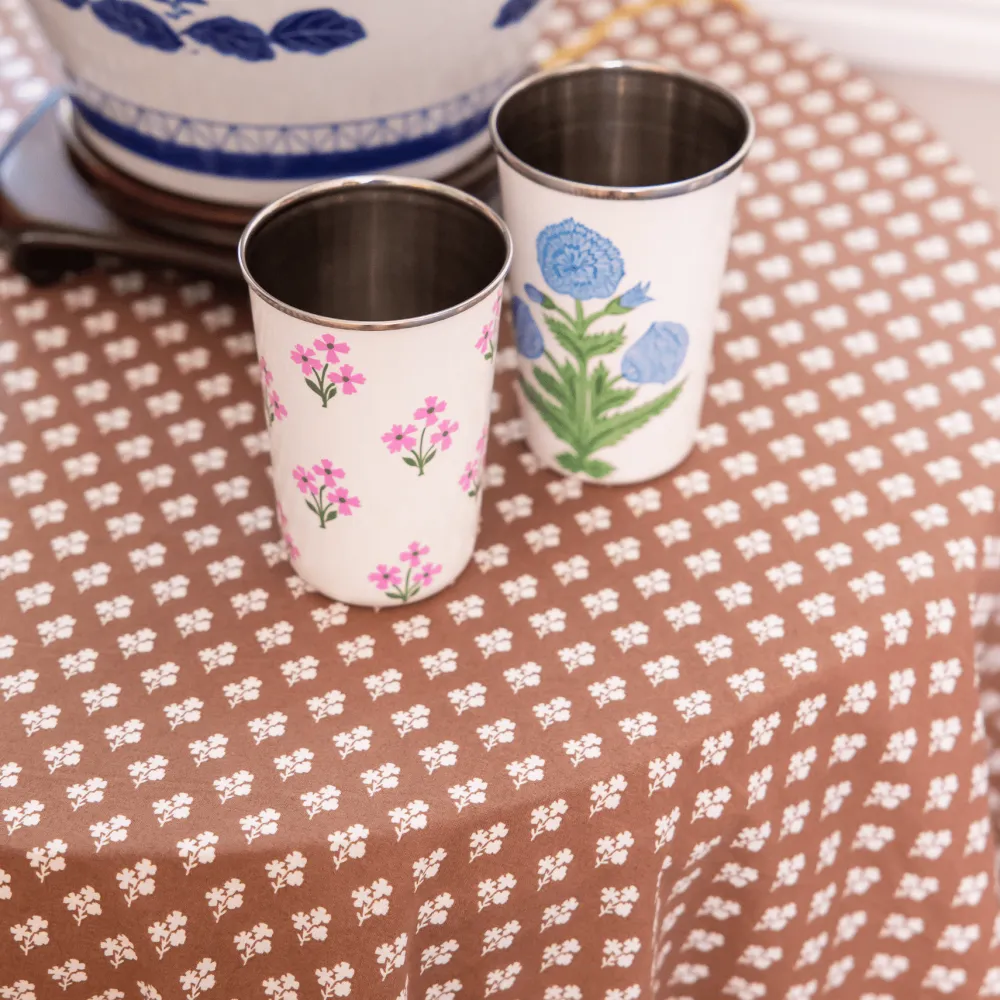 New Trudie Pink Floral Tall Enamelware Tumblers - Set of 4