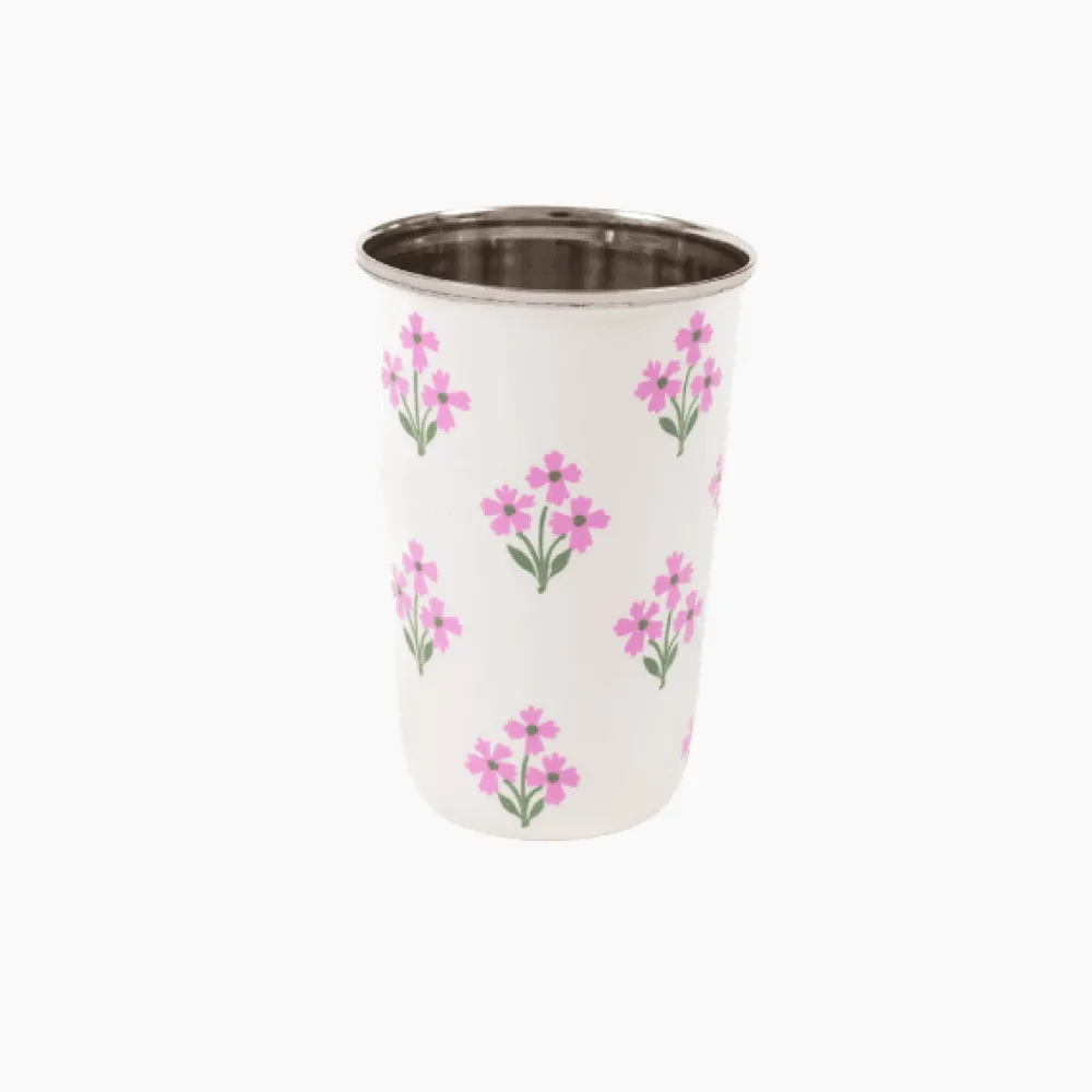 New Trudie Pink Floral Tall Enamelware Tumblers - Set of 4
