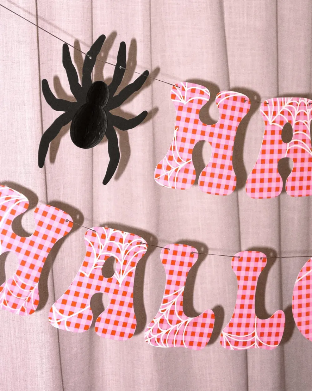 New xo, Fetti Pink Gingham Happy Halloween Banner