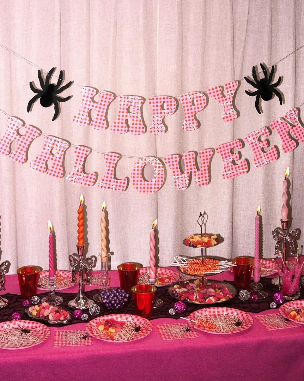 New xo, Fetti Pink Gingham Happy Halloween Banner
