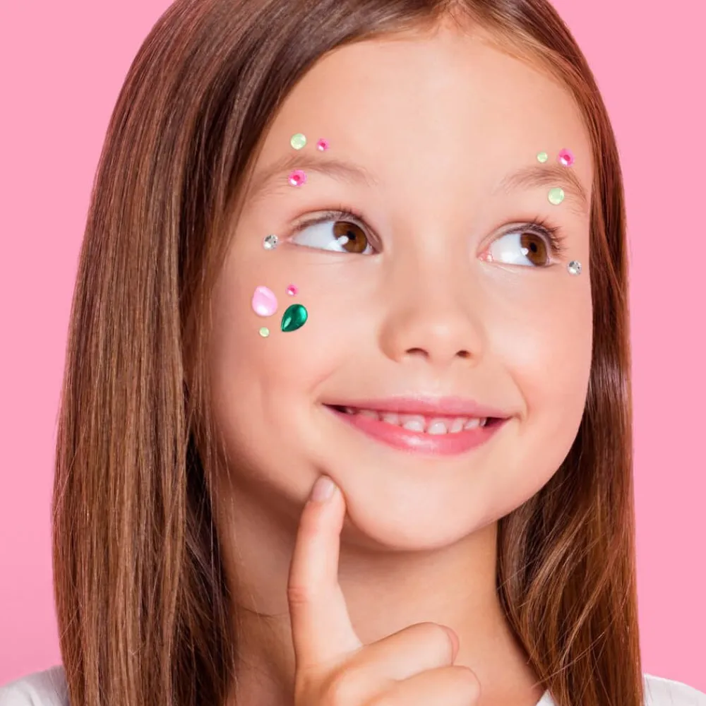xo, Fetti Pink & Green Face Gems - Emerald & Rose Set